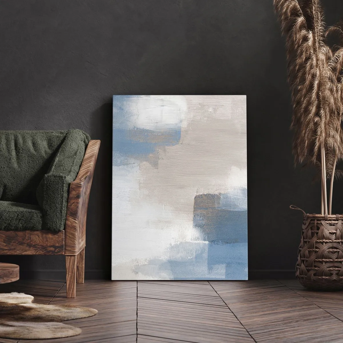 Impression sur toile - Image sur toile - Abstraction rose derrière un rideau de bleu - 65x120 cm