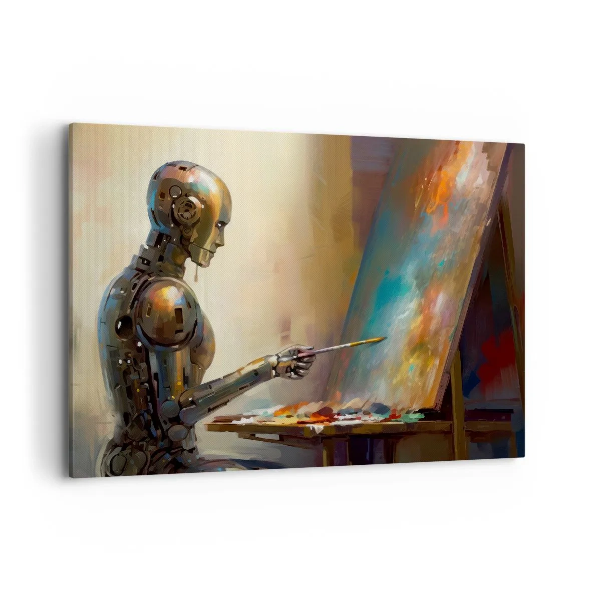 Impression sur toile - Image sur toile - Un robot peignant sur une toile dans un style artistique - 100x70cm - L'art du futur - Décoration murale moderne pour le salon et la chambre ARTTOR