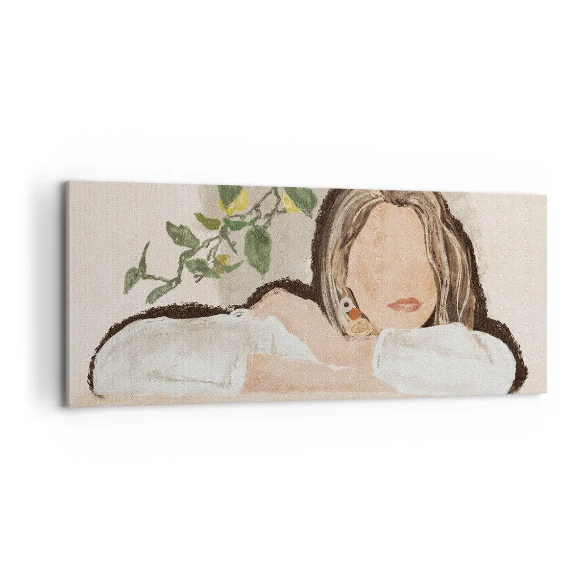 Impression sur toile - Image sur toile - La figure d'une femme sur fond de citronnier - 120x50cm - La beauté du sud - Décoration murale moderne pour le salon et la chambre ARTTOR