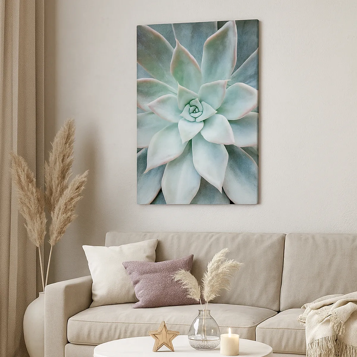 Impression sur toile - Image sur toile - Gros plan d'une succulente verte - 50x70cm - Le coeur du désert - Décoration murale moderne pour le salon et la chambre ARTTOR