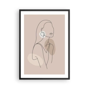 Affiche dans un cadre noir - Poster - Un dessin minimaliste d'une femme dans des tons pastel de beige. - 50x70cm - Icone féminin - Décoration murale moderne pour le salon et la chambre ARTTOR