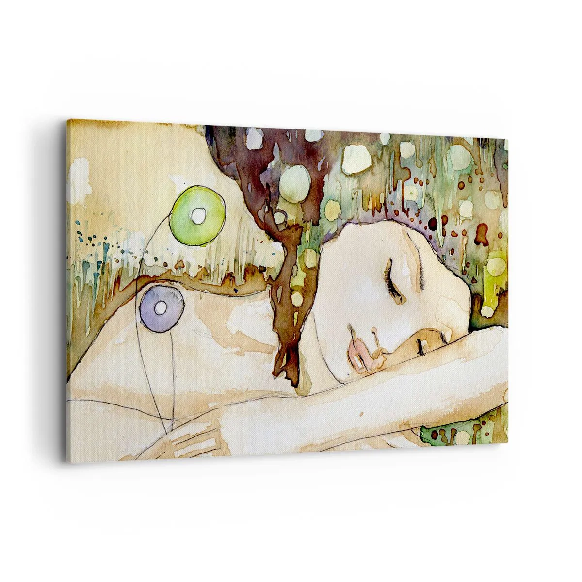 Impression sur toile - Image sur toile - Une femme rêvant entourée de formes et de couleurs abstraites. - 100x70cm - Un rêve violet émeraude - Décoration murale moderne pour le salon et la chambre ARTTOR
