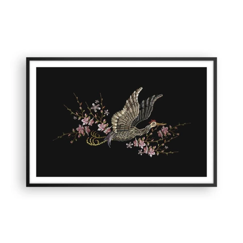 Affiche dans un cadre noir - Poster - Oiseau brodé exotique - 91x61 cm