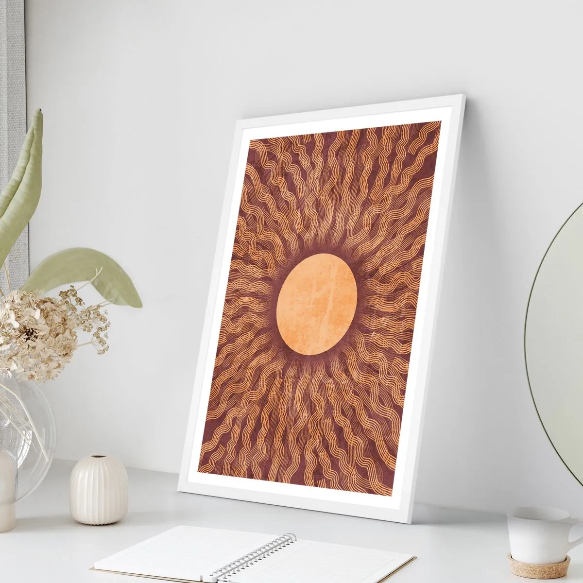 Affiche dans un cadre blanc - Poster - Icône du soleil - 70x100 cm