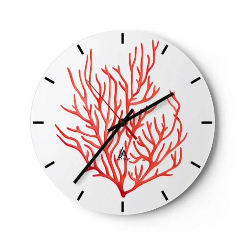 Horloge murale - Pendule murale - Dessin rouge de corail sur fond blanc - 30x30cm - Filigrane de corail - Décoration murale moderne pour le salon, la cuisine et la chambre ARTTOR