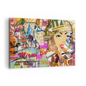 Impression sur toile - Image sur toile - Un collage coloré avec des éléments rétro et pop art. - 120x80cm - Souvenirs de vacances - Décoration murale moderne pour le salon et la chambre ARTTOR
