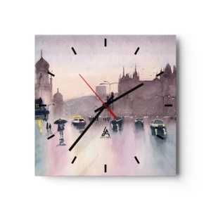 Horloge murale - Pendule murale - Une rue de la ville au crépuscule dans un style aquarelle - 30x30cm - Dans une brume pluvieuse - Décoration murale moderne pour le salon et la chambre ARTTOR