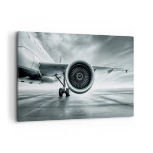 Impression sur toile - Image sur toile - Le réacteur d'un avion sur le tarmac - 120x80cm - Sent la force! - Décoration murale moderne pour le salon et la chambre ARTTOR