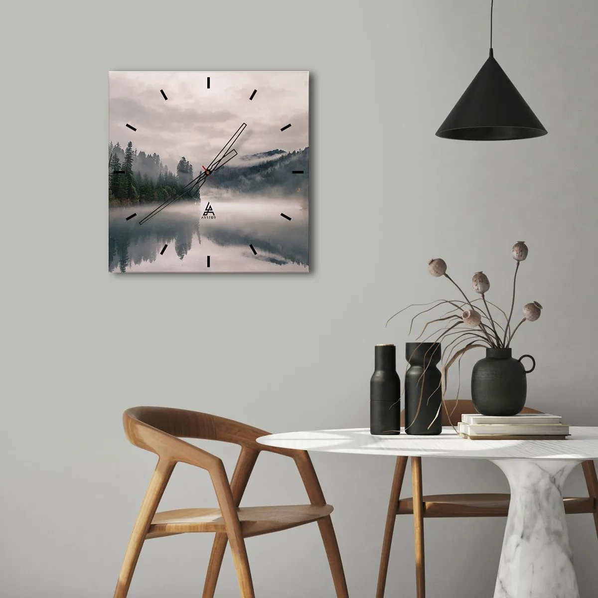 Horloge murale - Pendule murale - Reflet dans le brouillard - 30x30 cm