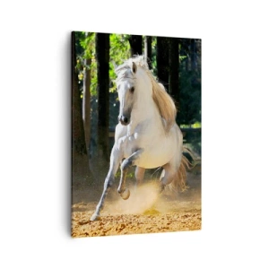 Impression sur toile - Image sur toile - Un cheval blanc galopant dans une clairière forestière - 50x70cm - Comme dans un roman fantastique - Décoration murale moderne pour le salon et la chambre ARTTOR