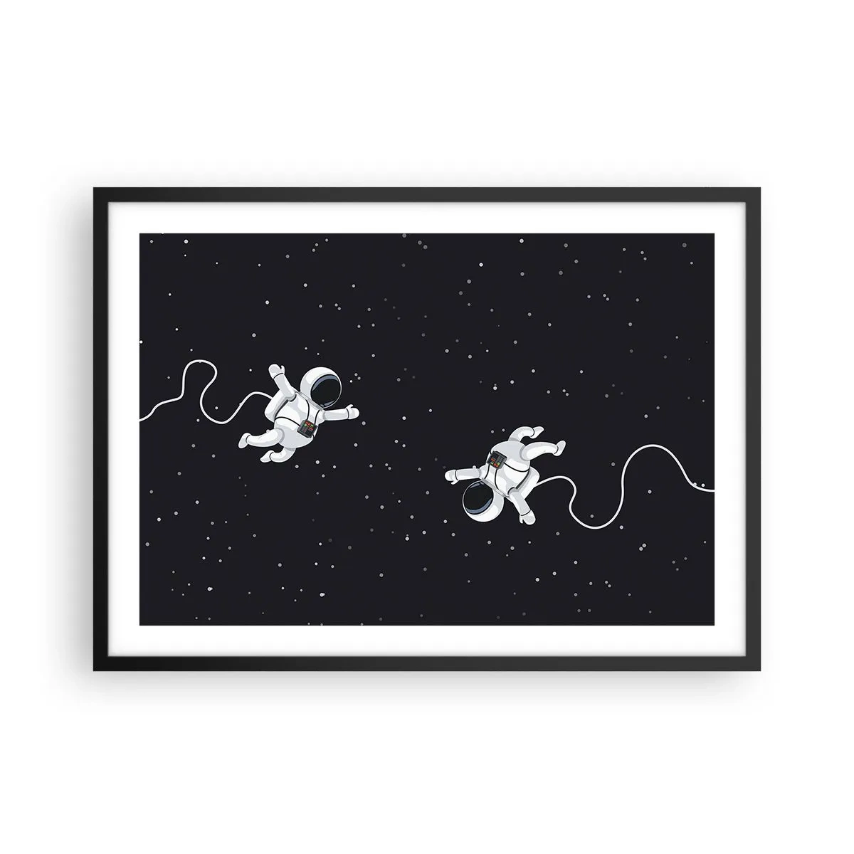 Affiche dans un cadre noir - Poster - Des astronautes flottant dans l'espace sur fond d'étoiles - 70x50cm - Sortie cosmique - Décoration murale moderne pour le salon et la chambre ARTTOR