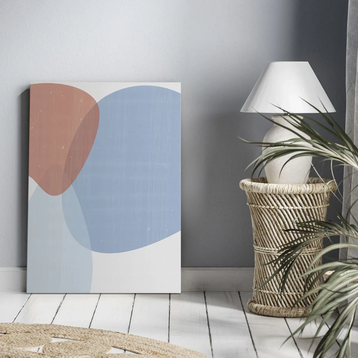 Impression sur toile - Image sur toile - Une composition abstraite dans des tons pastel de bleu et de rose avec des formes organiques. - 80x120cm - Relations pastel - Décoration murale moderne pour le salon et la chambre ARTTOR