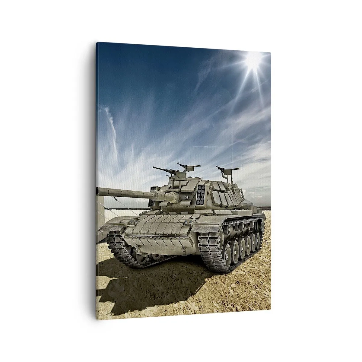 Impression sur toile - Image sur toile - Un char à côté d'une tente militaire dans une zone désertique - 50x70cm - Un rêve militaire - Décoration murale moderne pour le salon et la chambre ARTTOR