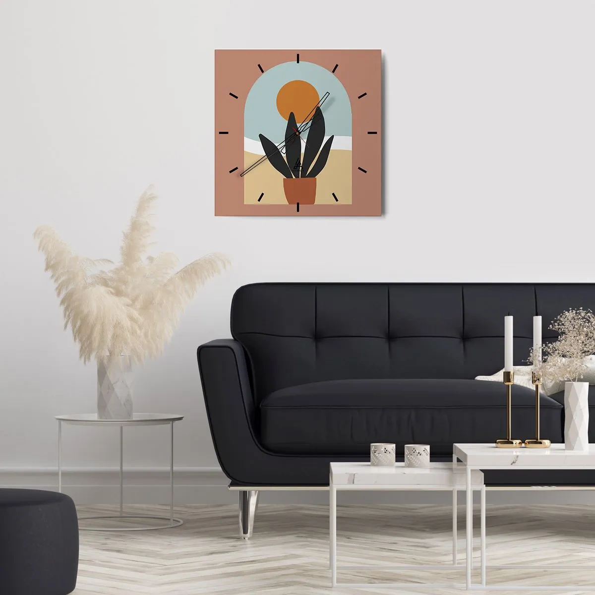 Horloge murale - Pendule murale - Une plante noire dans un pot contre le soleil - 30x30cm - Petits bonheurs - Décoration murale moderne pour le salon et la chambre ARTTOR
