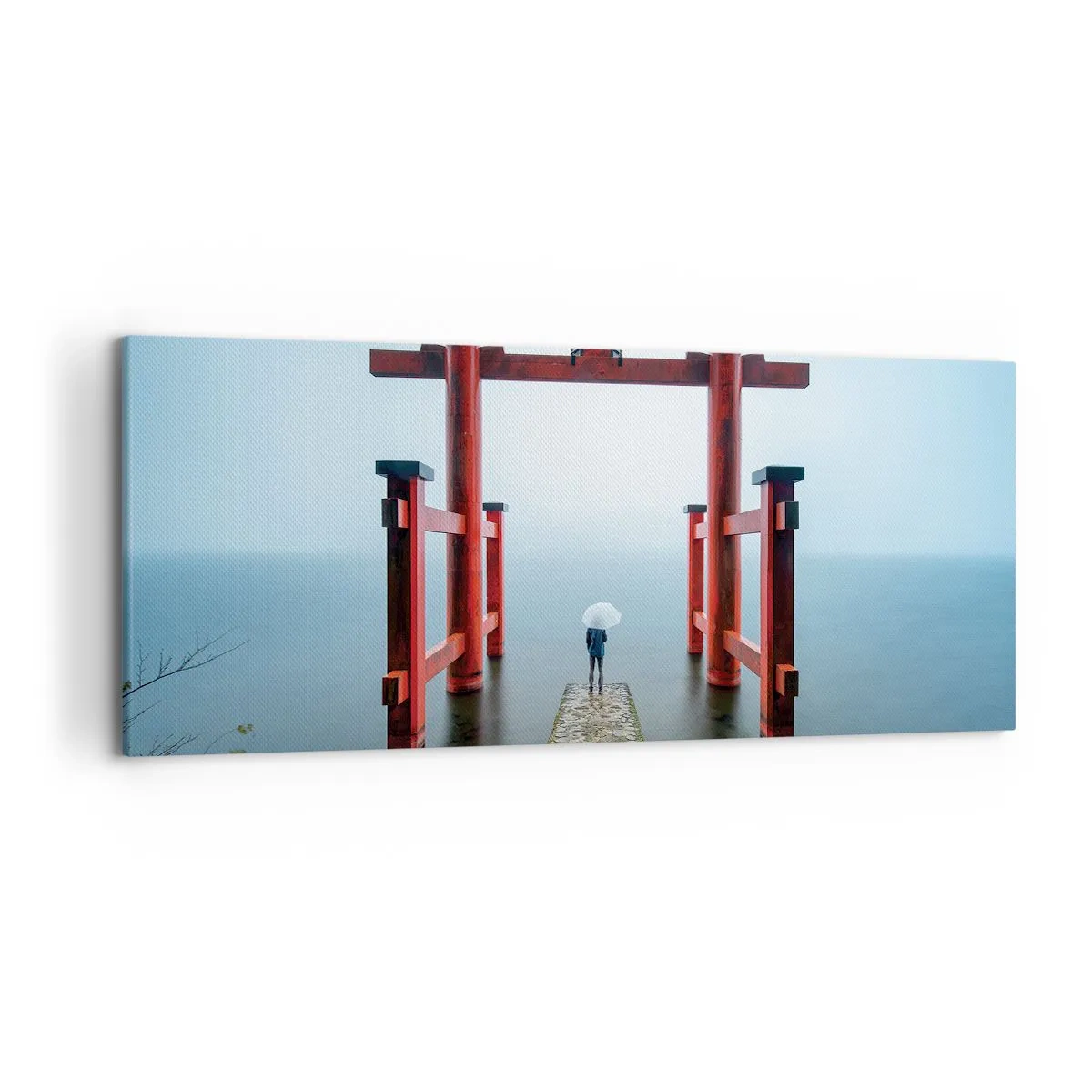 Impression sur toile - Image sur toile - Un portail torii surplombant un lac tranquille au Japon - 120x50cm - Rêverie japonnaise - Décoration murale moderne pour le salon et la chambre ARTTOR
