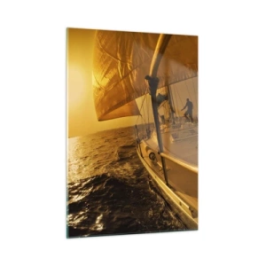 Impression sur verre - Image sur verre - Un voilier sur fond de soleil couchant - 50x70cm - Une soirée en por après une journée haute en couleurs - Décoration murale moderne pour le salon et la chambre ARTTOR