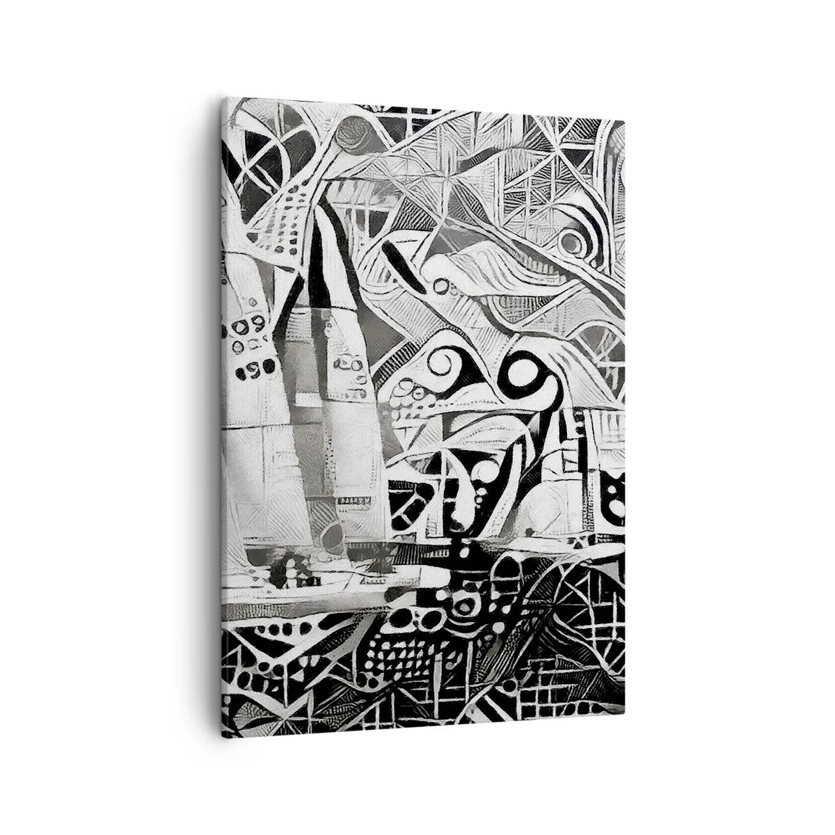 Impression sur toile - Image sur toile - Voiliers abstraits dans une composition monochrome - 50x70cm - Entre les vagues - Décoration murale moderne pour le salon et la chambre ARTTOR