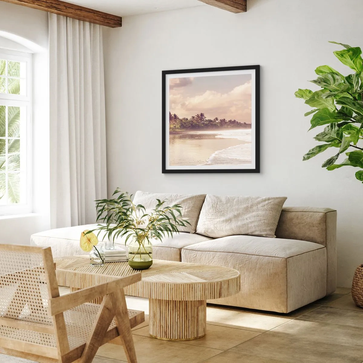 Affiche dans un cadre noir - Poster - La caresse des vagues - 30x30 cm