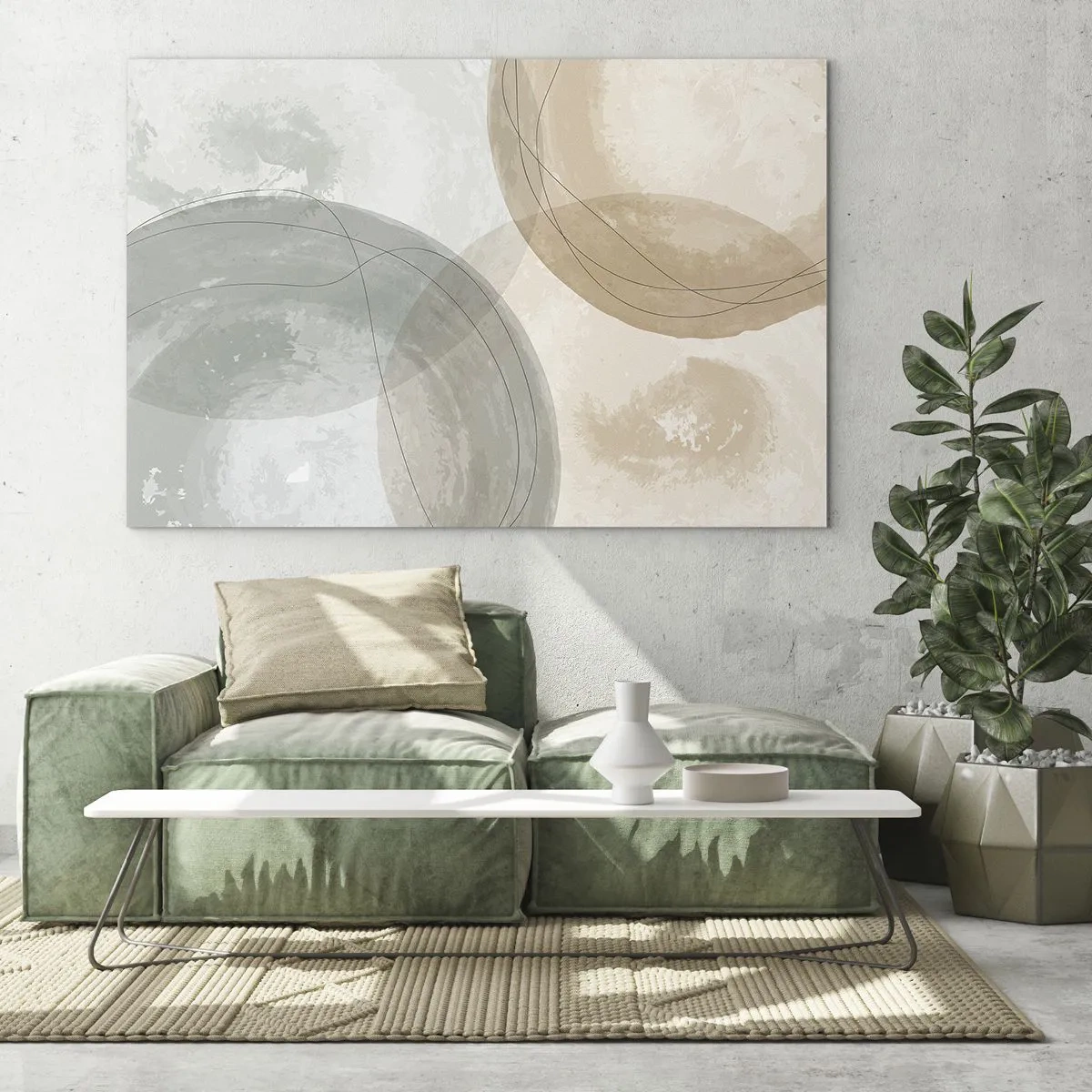 Impression sur verre - Image sur verre - Cercles et lignes pastel dans une composition subtile - 70x50cm - Mondes pénétrants - Décoration murale moderne pour le salon et la chambre ARTTOR