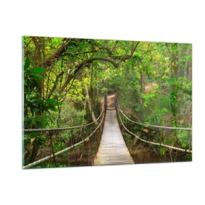Impression sur verre - Image sur verre - Pont suspendu dans une forêt tropicale - 120x80cm - Parce qu'il y a une plante grimpante dans le jardin - Décoration murale moderne pour le salon et la chambre ARTTOR