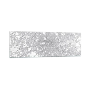 Impression sur verre - Image sur verre - Un plan de ville minimaliste en nuances de gris - 160x50cm - Carte du labyrinthe londonien - Décoration murale moderne pour le salon et la chambre ARTTOR
