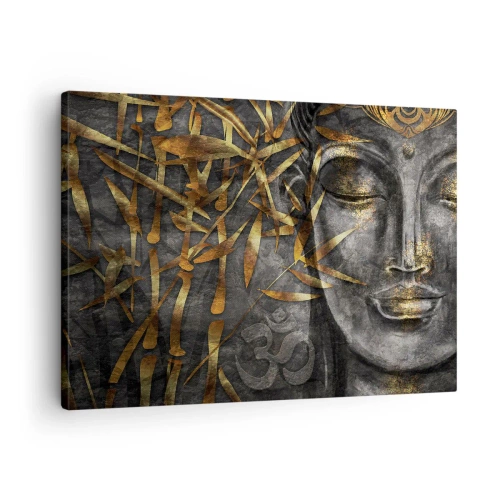 Impression sur toile - Image sur toile - Image de Bouddha zen avec des bambous dorés - 70x50cm - Ressentir le calme - Décoration murale moderne pour le salon et la chambre ARTTOR