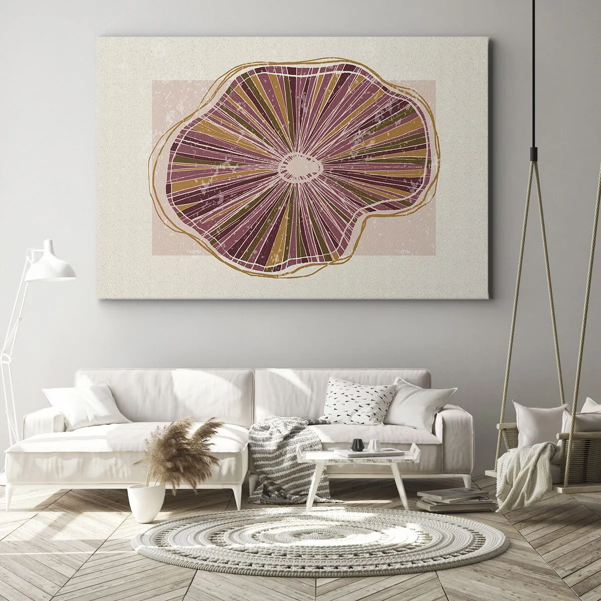 Impression sur toile - Image sur toile - Motif abstrait de tranches d'arbre dans des tons roses - 120x80cm - Abstraction rayonnante - Décoration murale moderne pour le salon et la chambre ARTTOR