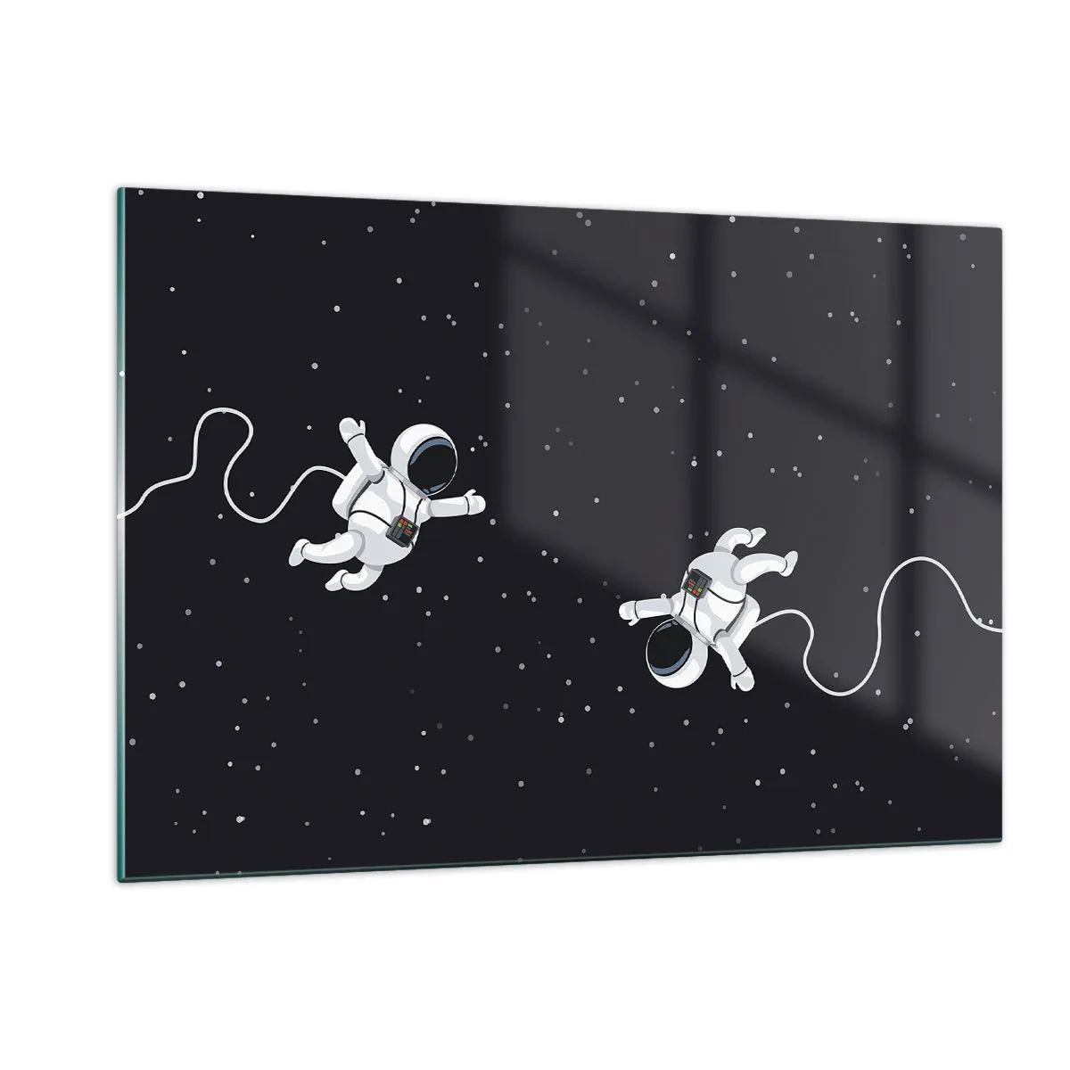 Impression sur verre - Image sur verre - Deux astronautes flottant dans l'espace - 120x80cm - Sortie cosmique - Décoration murale moderne pour le salon et la chambre ARTTOR