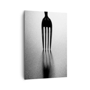 Impression sur toile - Image sur toile - Une version minimaliste d'une fourchette en noir et blanc avec jeu d'ombres. - 70x100cm - Lumière et ombre - Décoration murale moderne pour le salon et la chambre ARTTOR