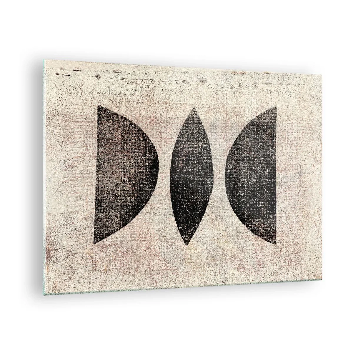 Impression sur verre - Image sur verre - Formes géométriques noires sur fond beige - 70x50cm - Abstraction ethnique - Décoration murale moderne pour le salon et la chambre ARTTOR