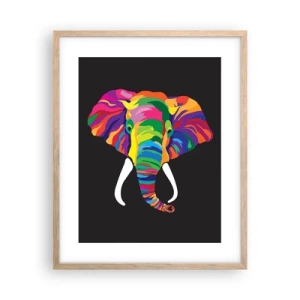 Affiche dans un chêne clair - Poster - L'éléphant qui aimait se baigner dans un arc-en-ciel - 40x50 cm