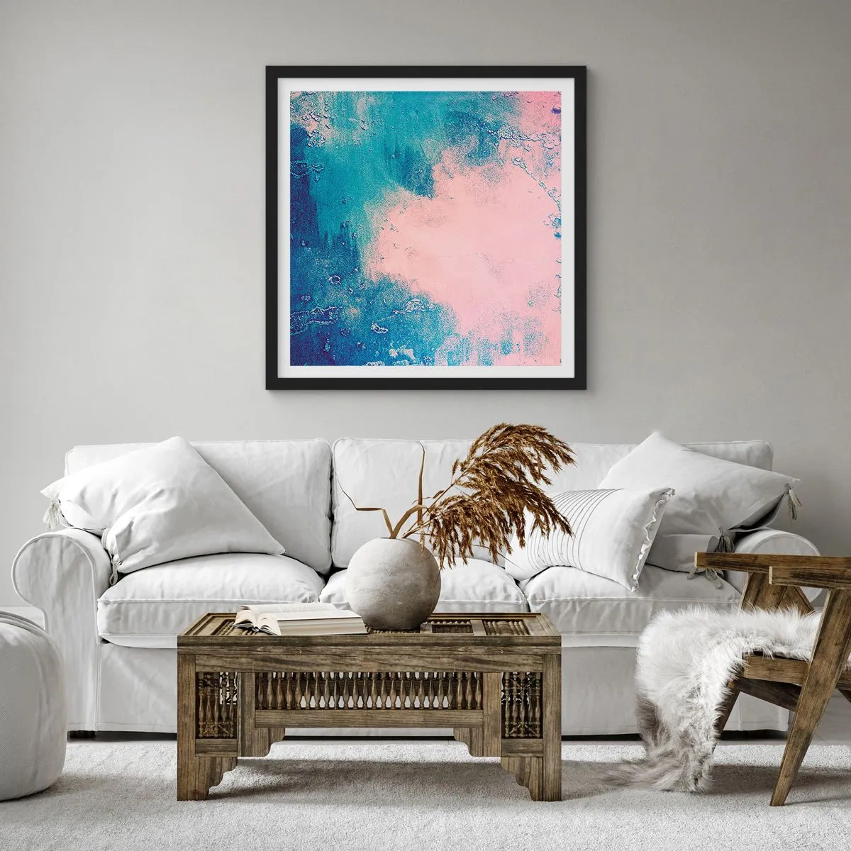 Affiche dans un cadre noir - Poster - Etreintes bleues - 60x60 cm