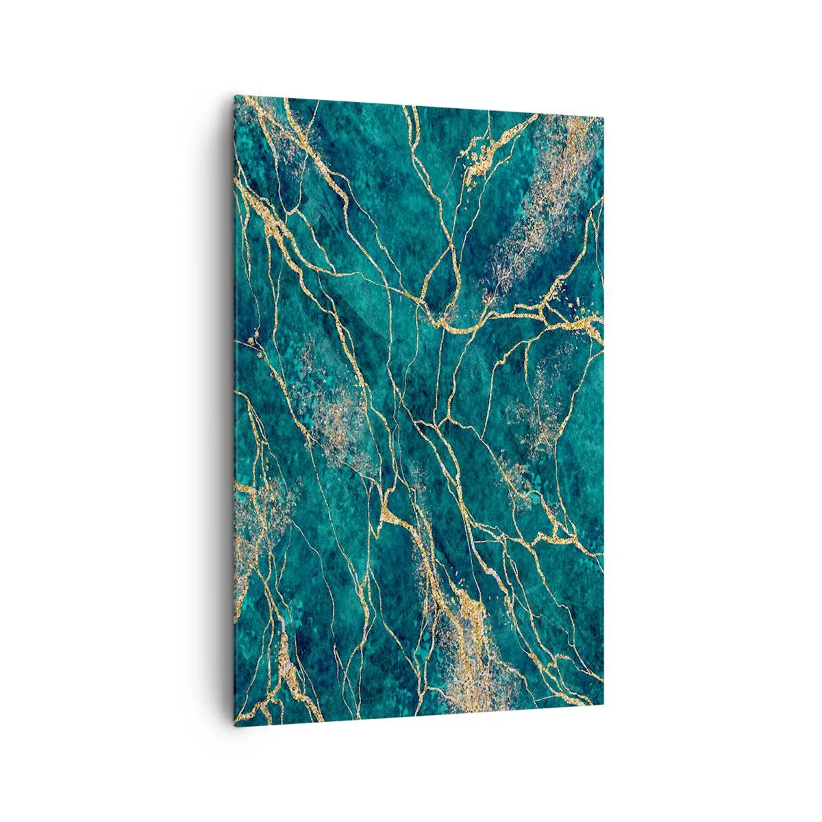 Impression sur toile - Image sur toile - Motif de marbre texturé dans des tons turquoise et or - 80x120cm - Mine d'or - Décoration murale moderne pour le salon et la chambre ARTTOR