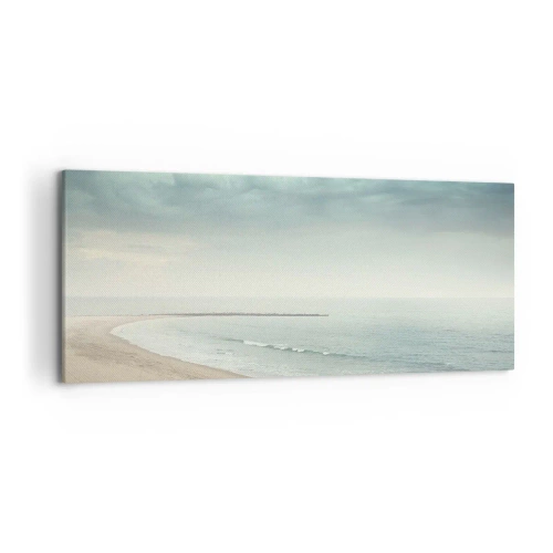 Impression sur toile - Image sur toile - Une silhouette solitaire sur une plage déserte au bord d'une mer calme - 120x50cm - à la recherche de la paix - Décoration murale moderne pour le salon et la chambre ARTTOR