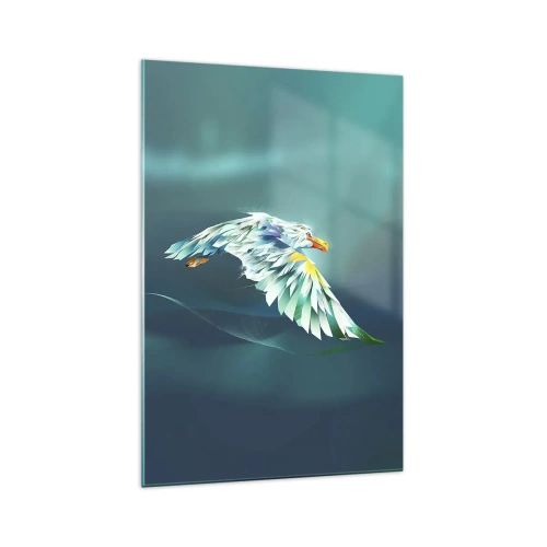 Impression sur verre - Image sur verre - Aigle abstrait en vol contre un ciel turquoise - 70x100cm - Aigle, puissance de tes vols - Décoration murale moderne pour le salon et la chambre ARTTOR