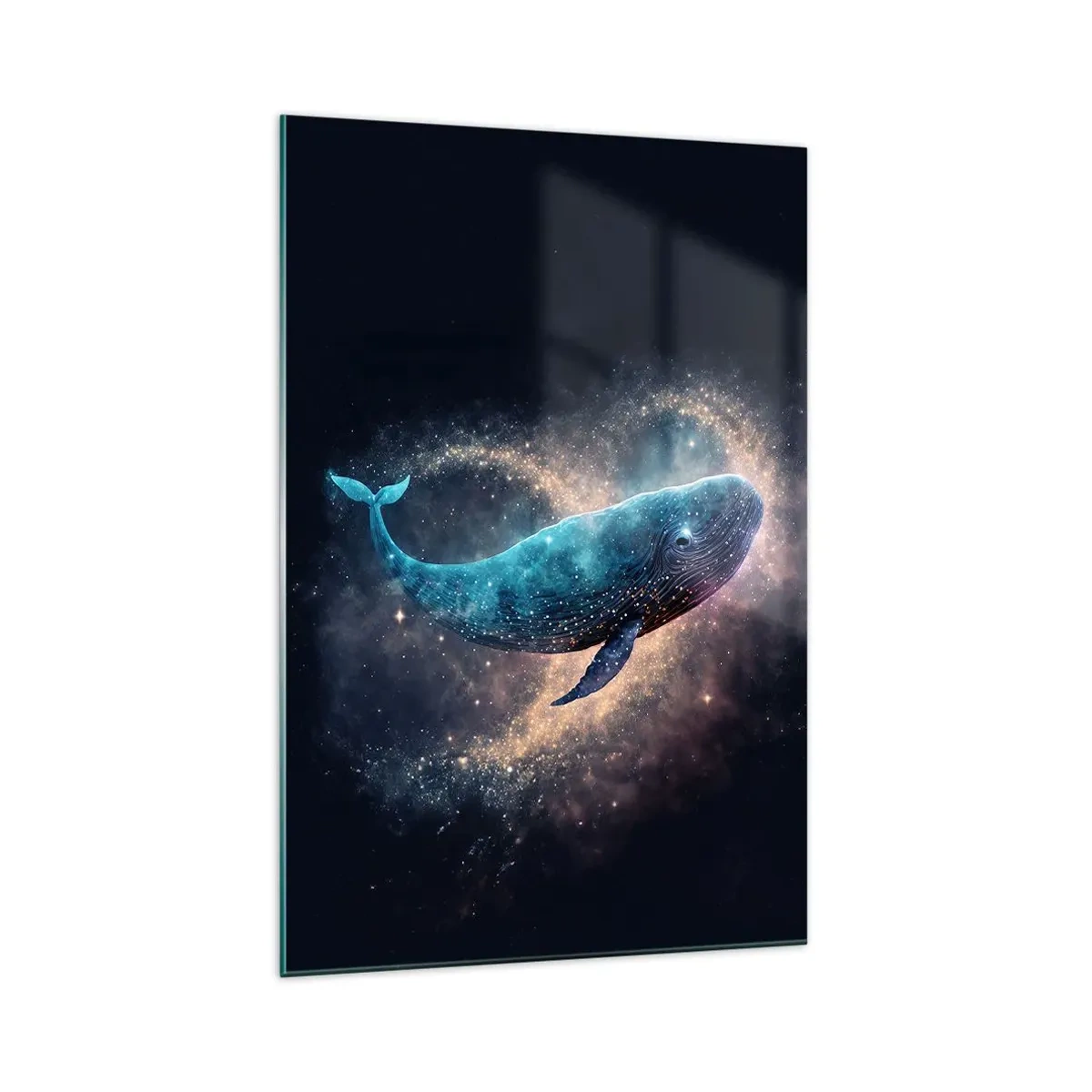 Impression sur verre - Image sur verre - Une baleine spatiale avec une galaxie en arrière-plan - 70x100cm - Un tel monde existe… - Décoration murale moderne pour le salon et la chambre ARTTOR