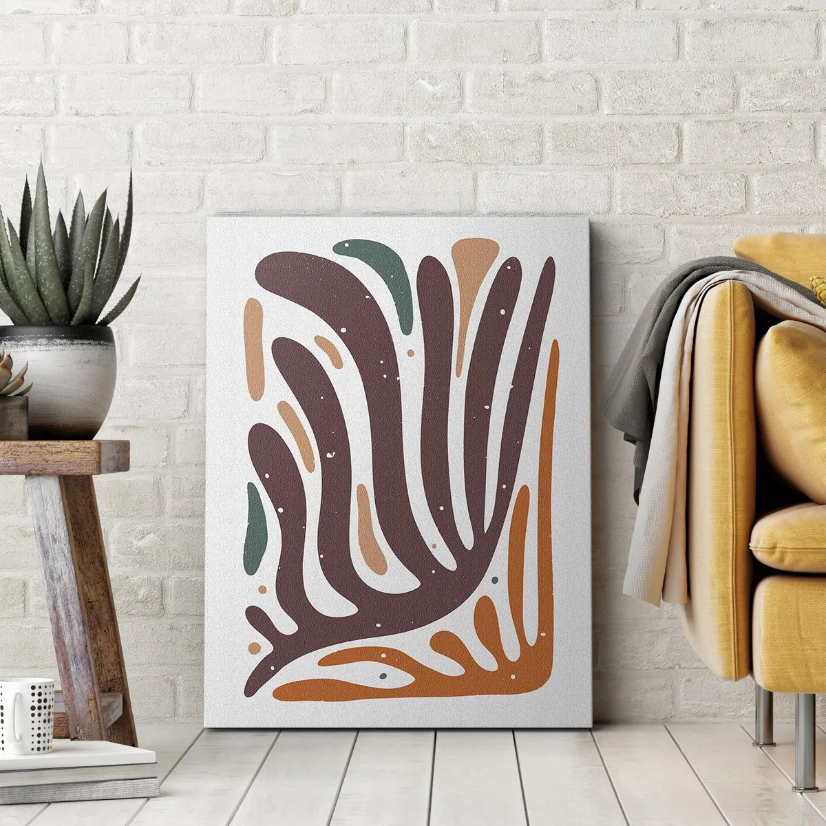 Impression sur toile - Image sur toile - Motif organique aux lignes rayonnantes dans des tons chauds - 50x70cm - Composition organique rayonnante - Décoration murale moderne pour le salon et la chambre ARTTOR
