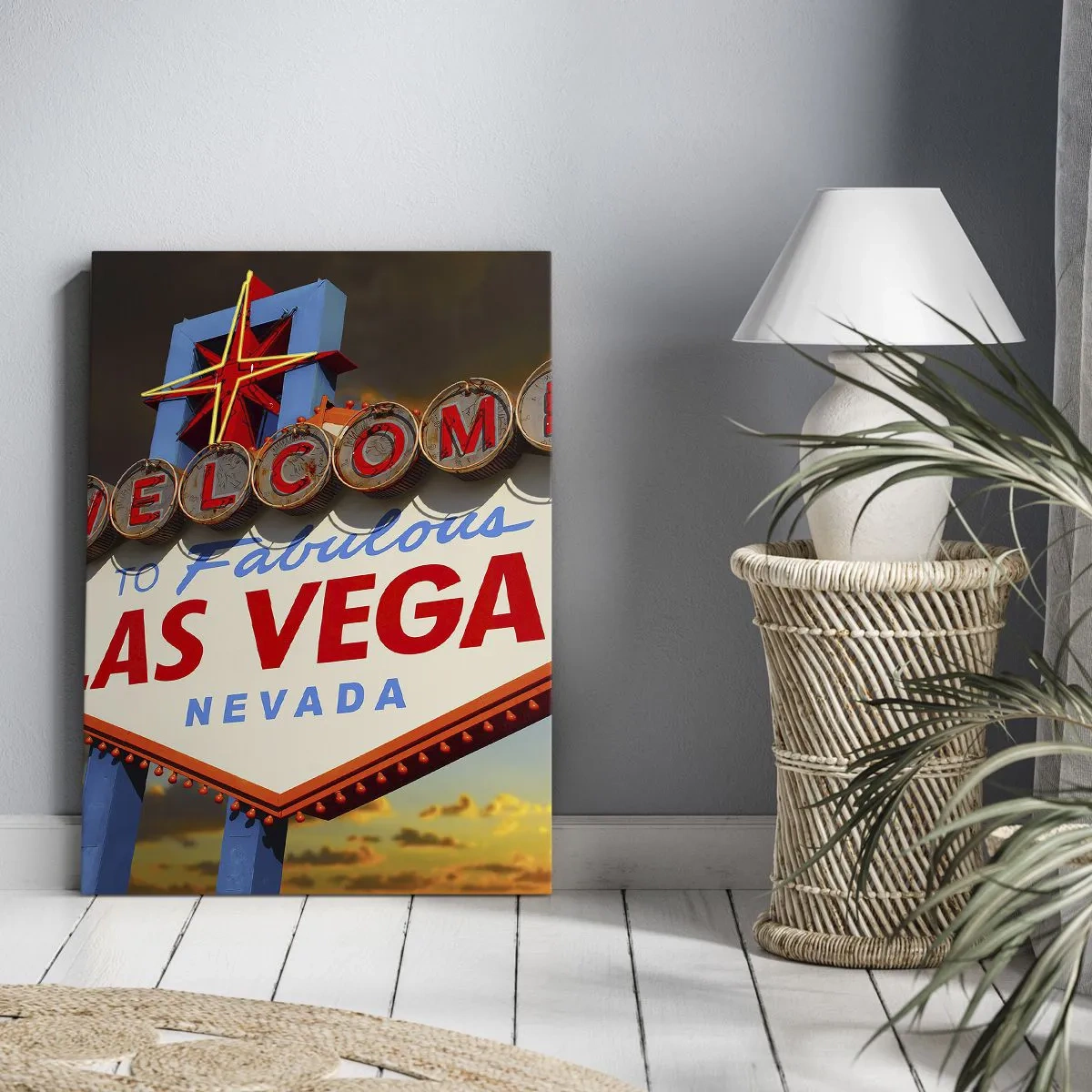 Impression sur toile - Image sur toile - Le célèbre panneau Welcome to Fabulous Las Vegas au coucher du soleil - 70x100cm - Après un sourire du destin - Décoration murale moderne pour le salon et la chambre ARTTOR