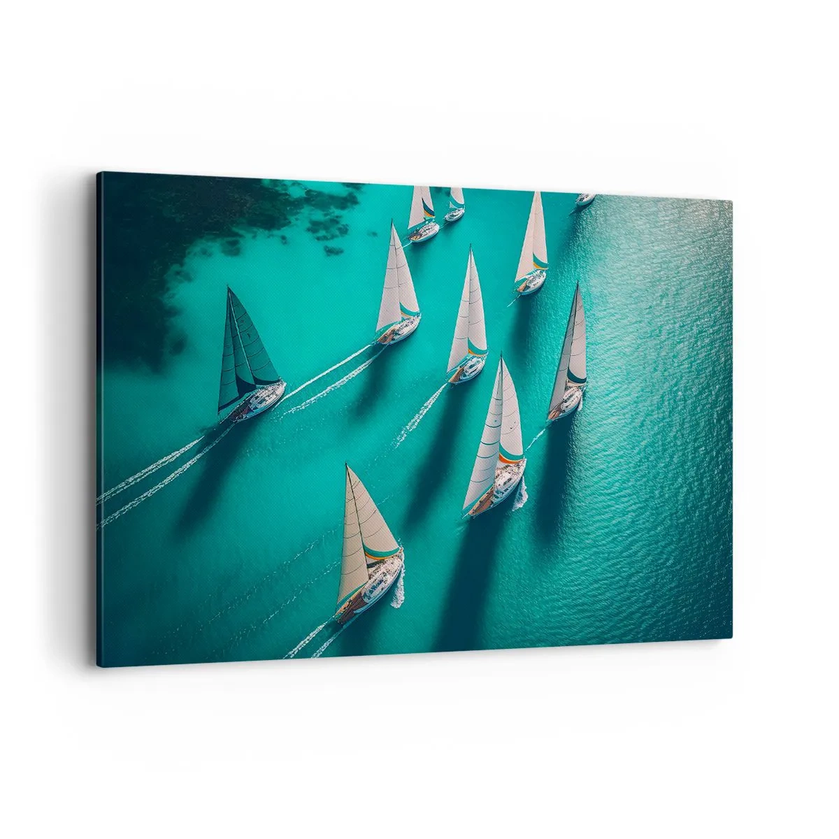 Impression sur toile - Image sur toile - Yachts sur l'eau turquoise en mouvement dynamique - 120x80cm - Dans une compétition avec le vent - Décoration murale moderne pour le salon et la chambre ARTTOR