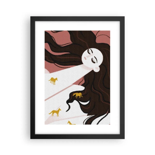 Affiche dans un cadre noir - Poster - Rêve d'un cheval d'or - 30x40 cm