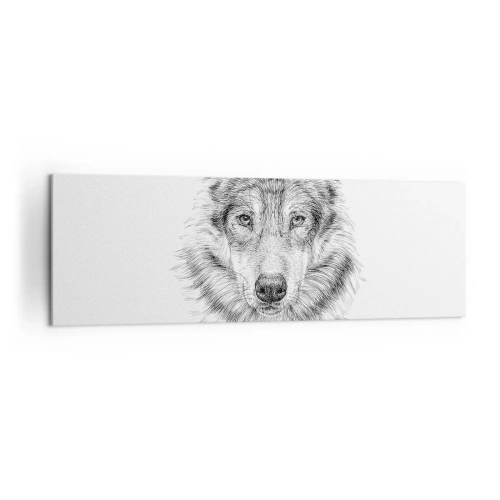 Impression sur toile - Image sur toile - Croquis d'une tête de loup dans un style monochrome sur fond blanc - 160x50cm - Un leader né - Décoration murale moderne pour le salon et la chambre ARTTOR
