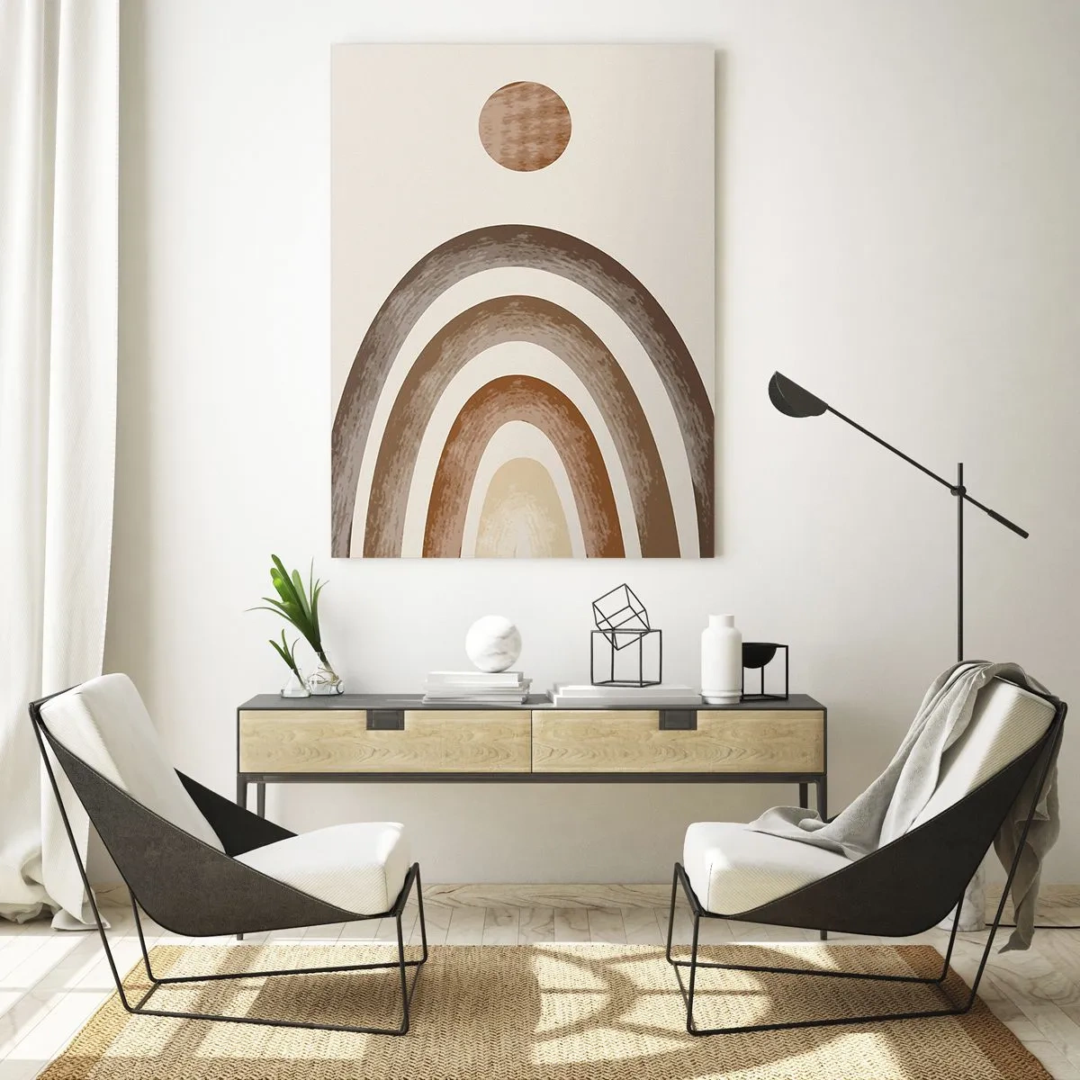 Impression sur verre - Image sur verre - Motif planétaire géométrique dans les tons de marron - 70x100cm - Dans une galaxie lointaine - Décoration murale moderne pour le salon et la chambre ARTTOR