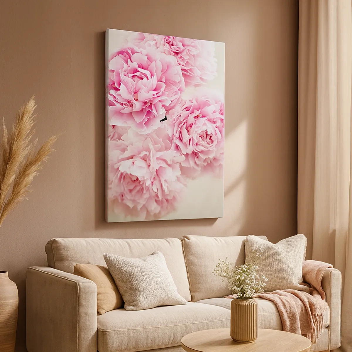 Impression sur toile - Image sur toile - Un bouquet de pivoines roses sur fond clair - 50x70cm - En glamour rose - Décoration murale moderne pour le salon et la chambre ARTTOR