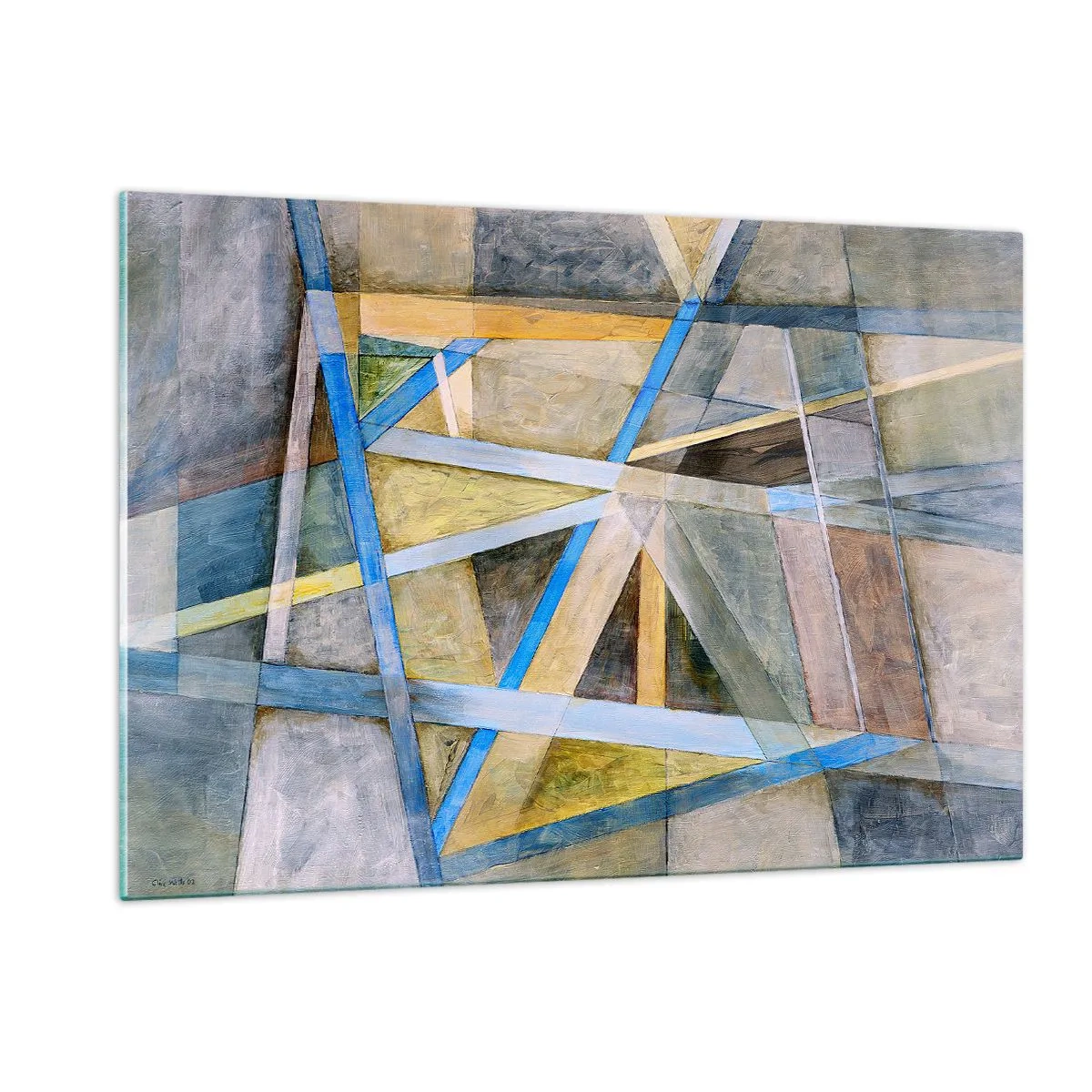 Impression sur verre - Image sur verre - Composition abstraite avec des formes géométriques - 120x80cm - Tout droit ou en diagonale ? - Décoration murale moderne pour le salon et la chambre ARTTOR