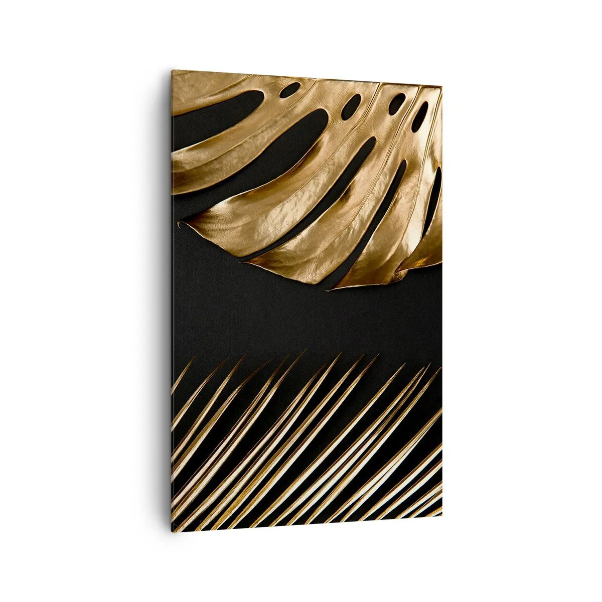Impression sur toile - Image sur toile - Feuilles dorées sur fond noir - 80x120cm - Différent et tout aussi cher - Décoration murale moderne pour le salon et la chambre ARTTOR