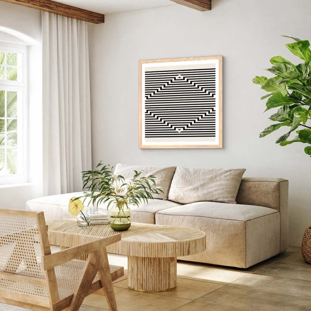 Affiche dans un chêne clair - Poster - Illusion géométrique - 40x40 cm