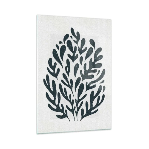 Impression sur verre - Image sur verre - Forme organique noire sur fond blanc - 50x70cm - Formes de la nature - Décoration murale moderne pour le salon et la chambre ARTTOR