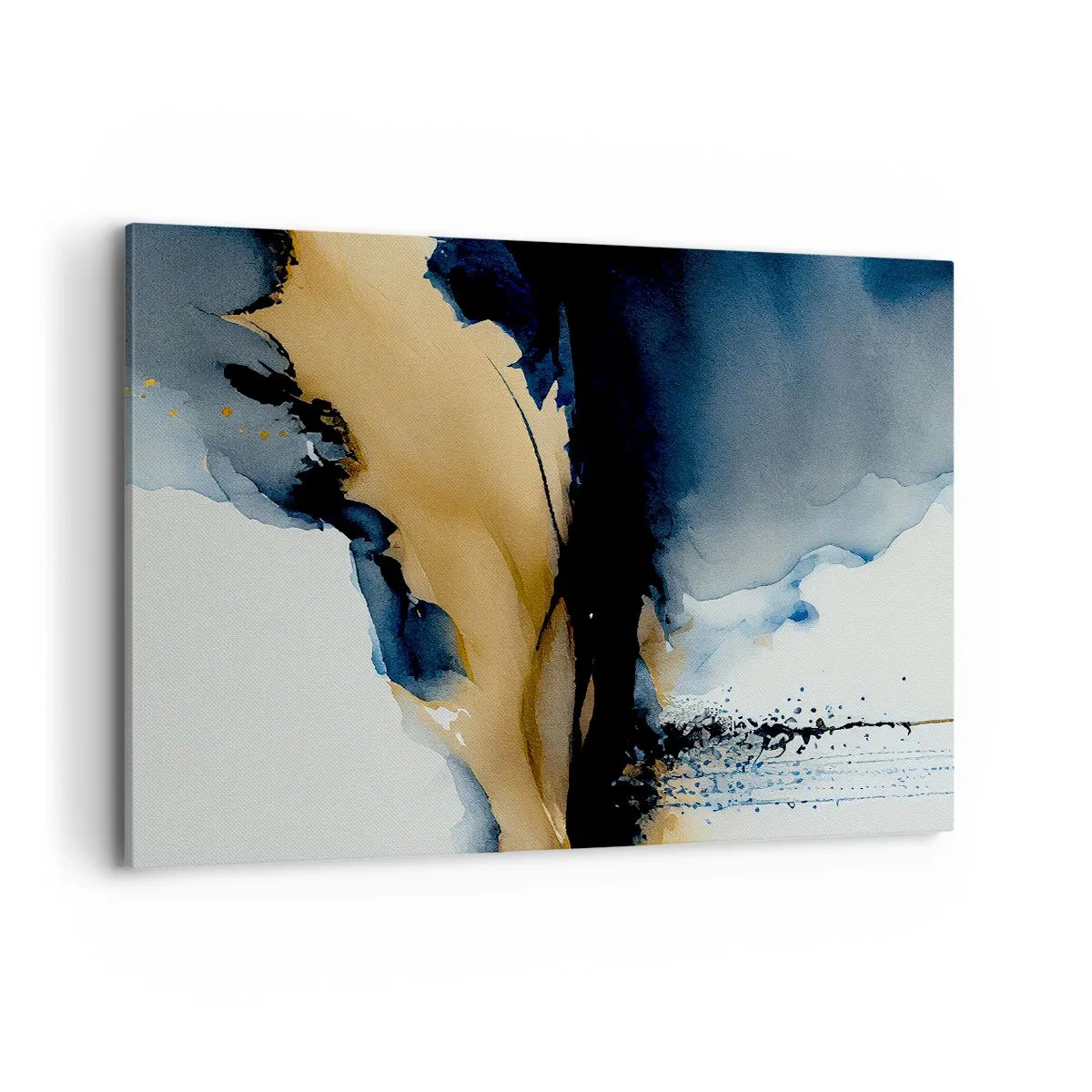 Impression sur toile - Image sur toile - Une composition abstraite dans les tons bleu marine et or - 100x70cm - Derrière le rideau - Décoration murale moderne pour le salon et la chambre ARTTOR