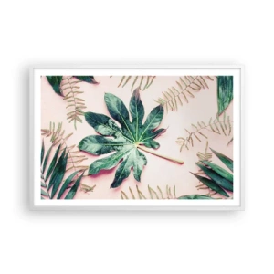 Affiche dans un cadre blanc - Poster - Étude de verdure sur fond rose - 91x61 cm