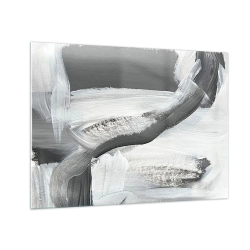 Impression sur verre - Image sur verre - Abstraction en noir et blanc avec des coups de pinceau dynamiques. - 70x50cm - Un geste décisif - Décoration murale moderne pour le salon et la chambre ARTTOR